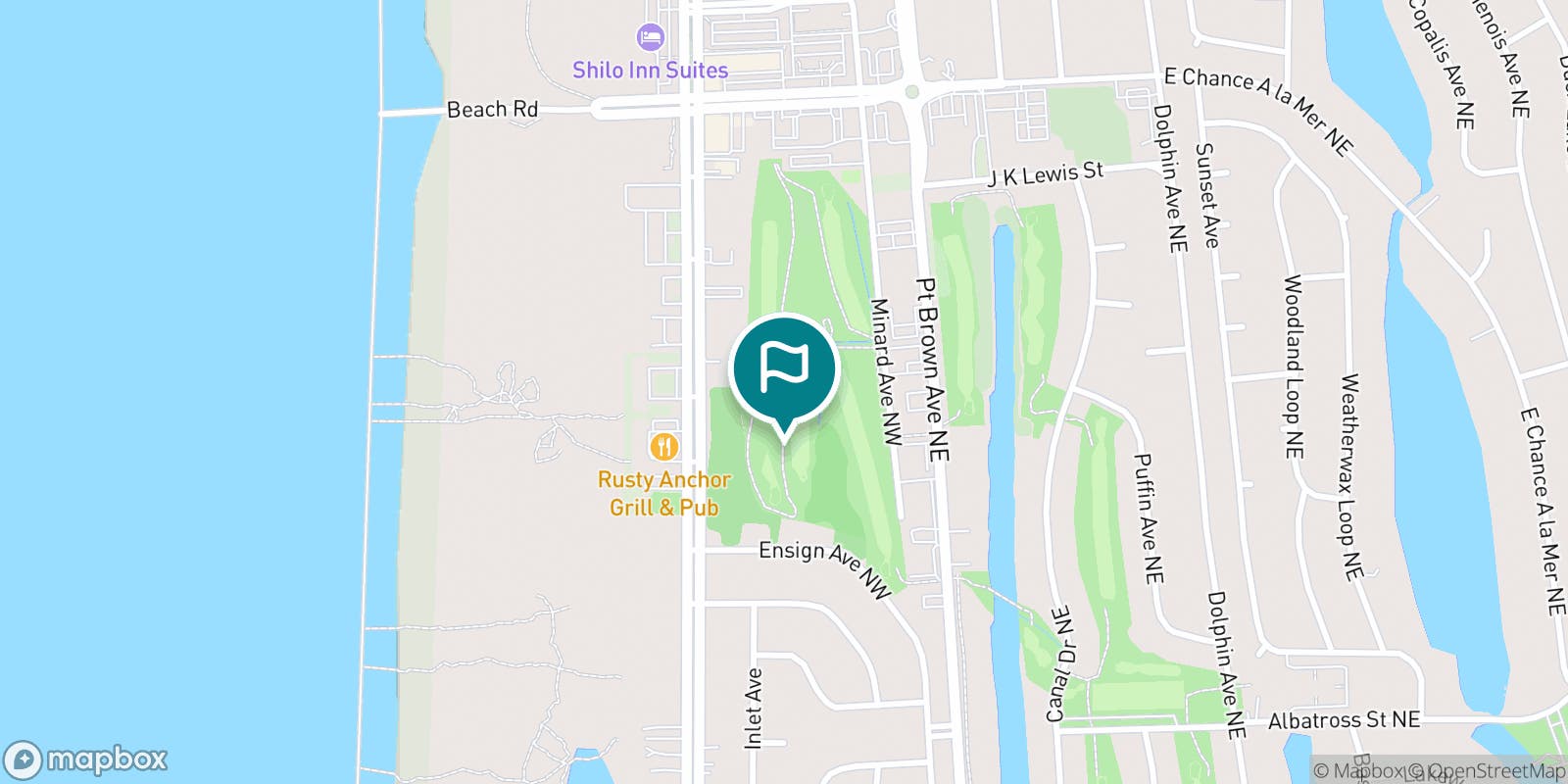 Street map of Ocean Shores Golf Course and its local surroundings.