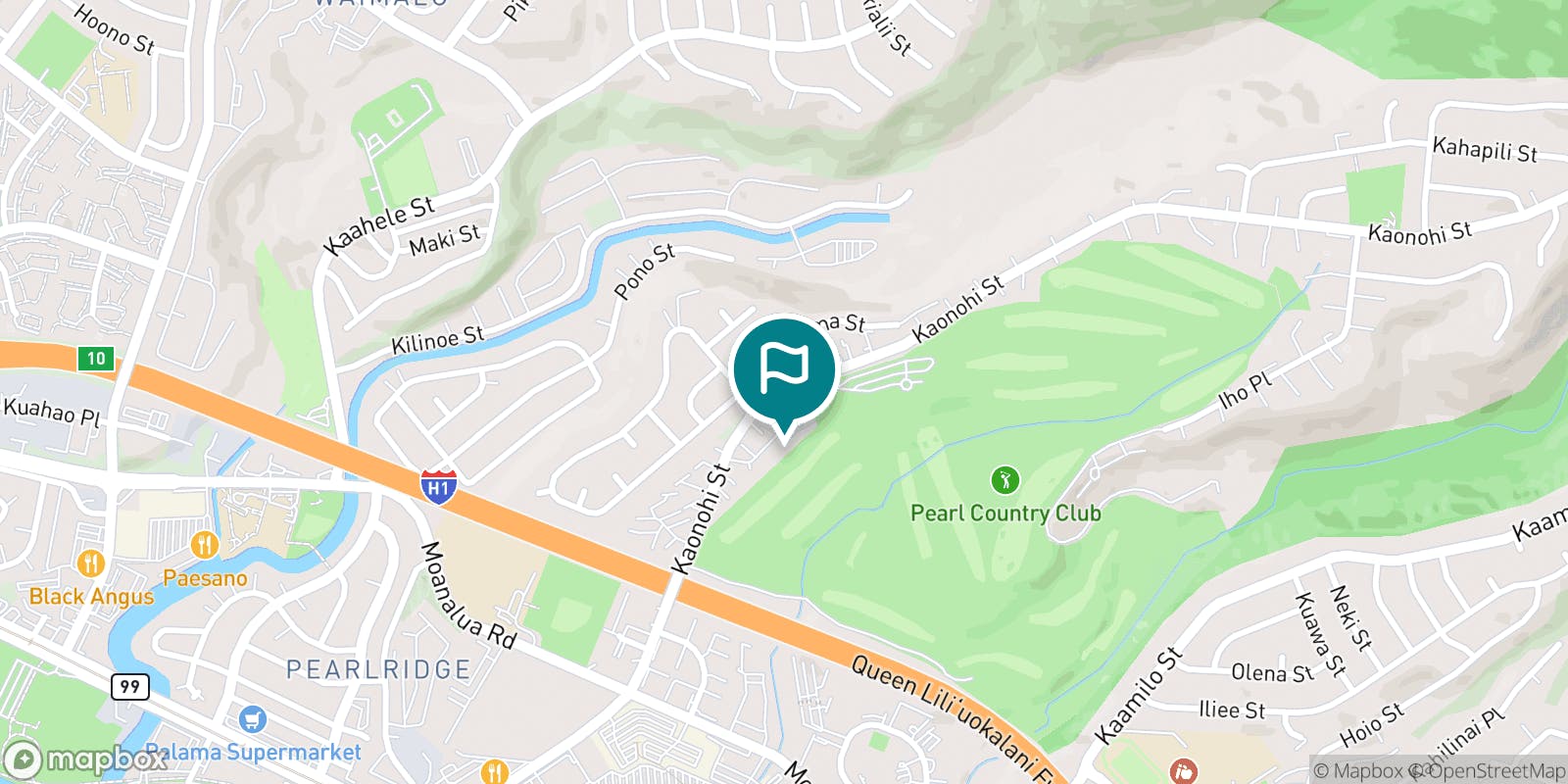 Street map of Pearl at Kalauao and its local surroundings.