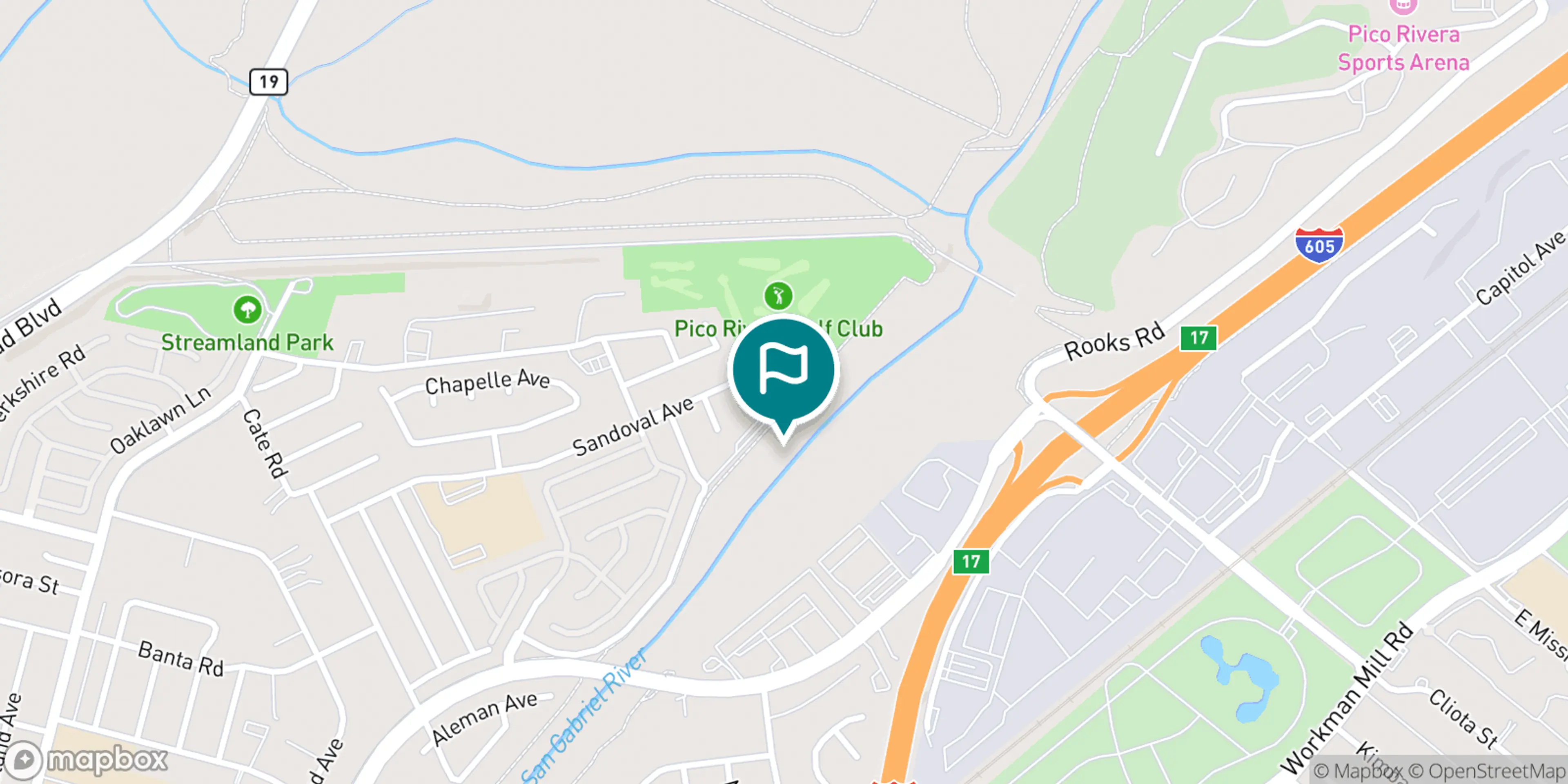 Street map of Pico Rivera Golf Club and its local surroundings.