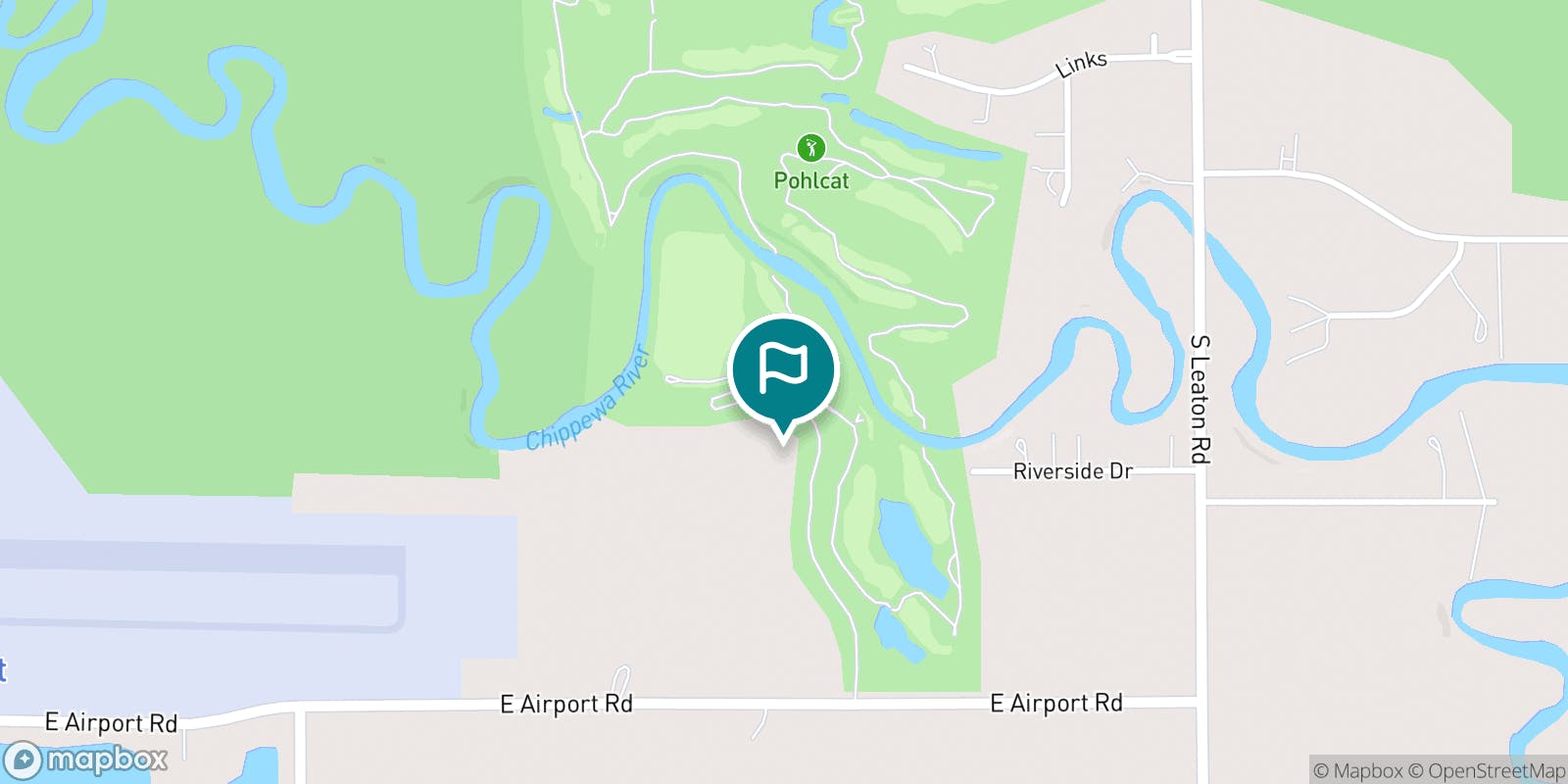 Street map of PohlCat Golf Course and its local surroundings.