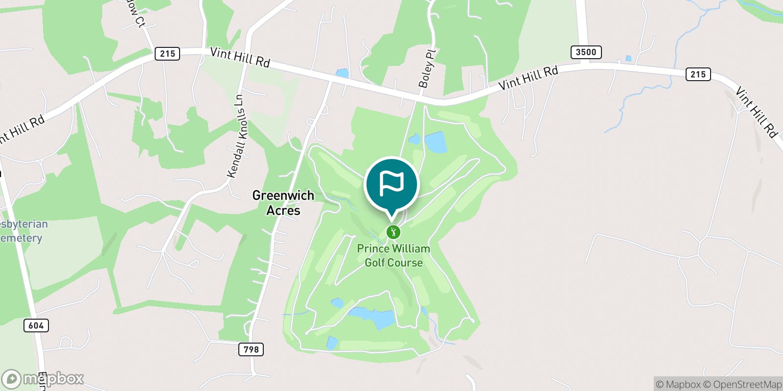 Street map of Prince William Golf Course and its local surroundings.
