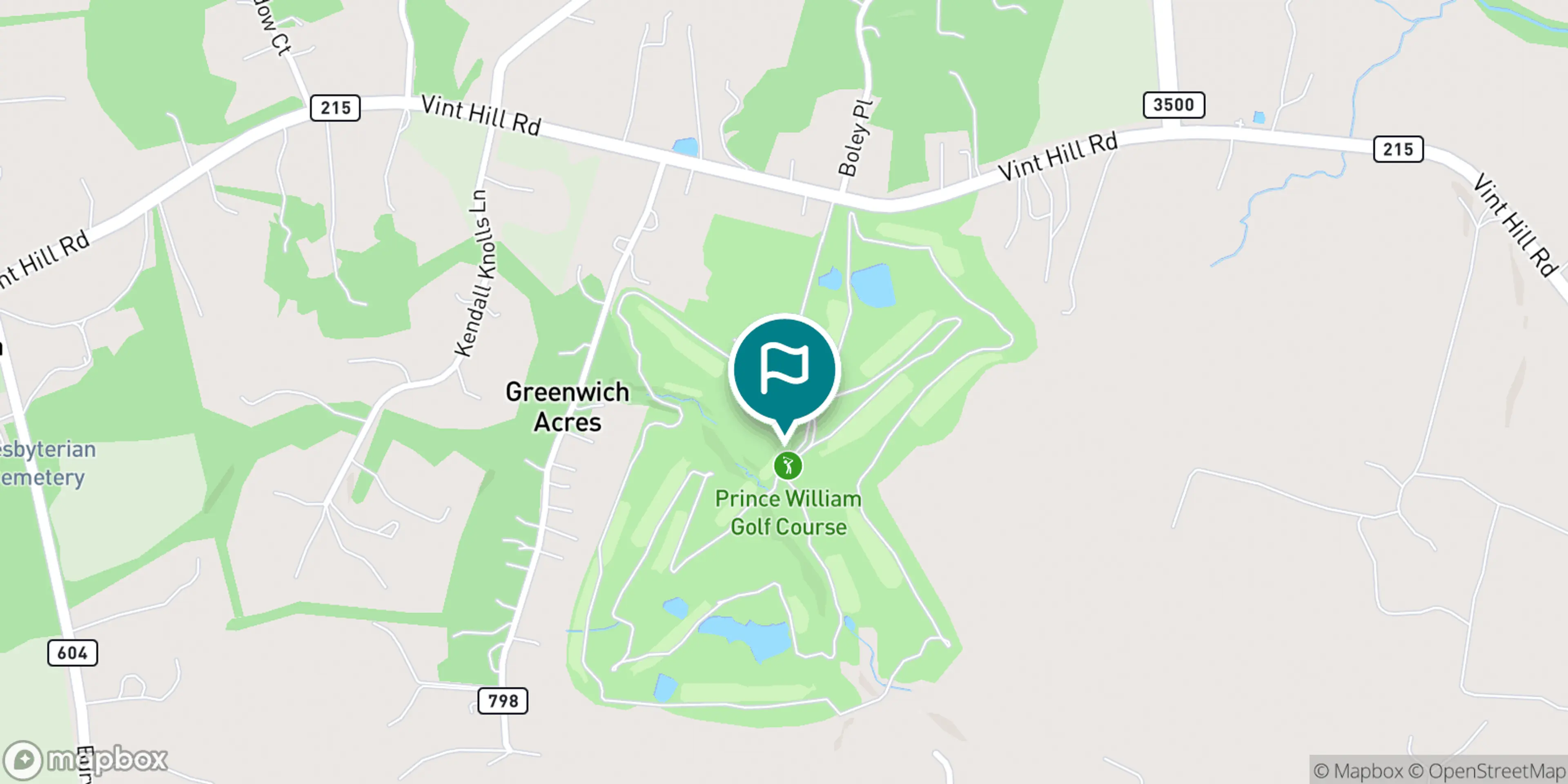 Street map of Prince William Golf Course and its local surroundings.