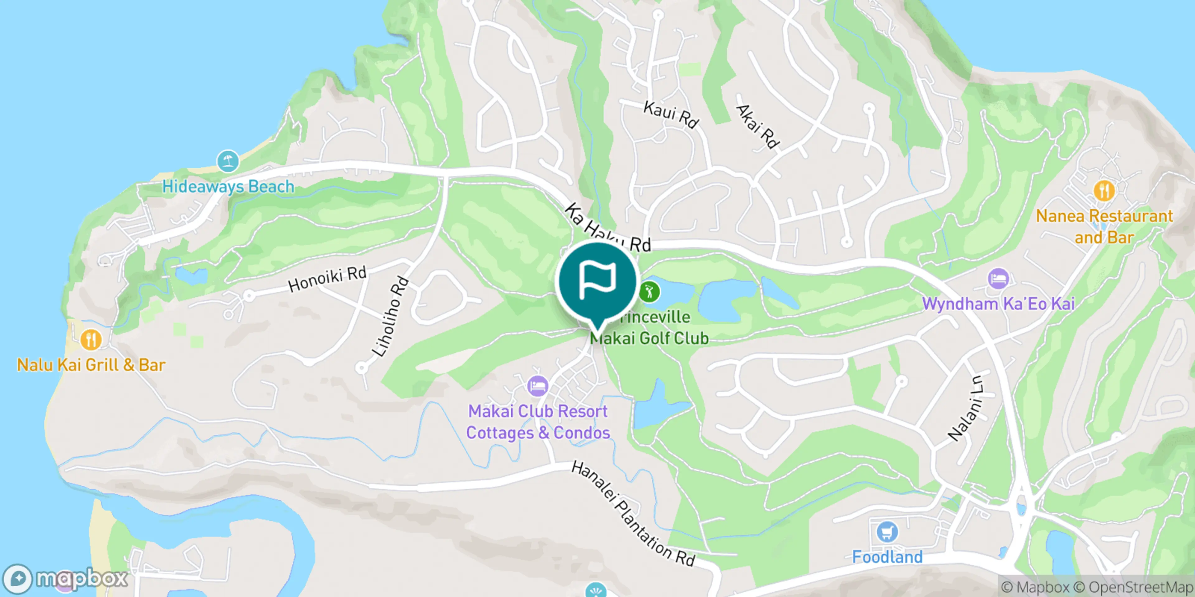 Street map of Princeville Makai Golf Club and its local surroundings.