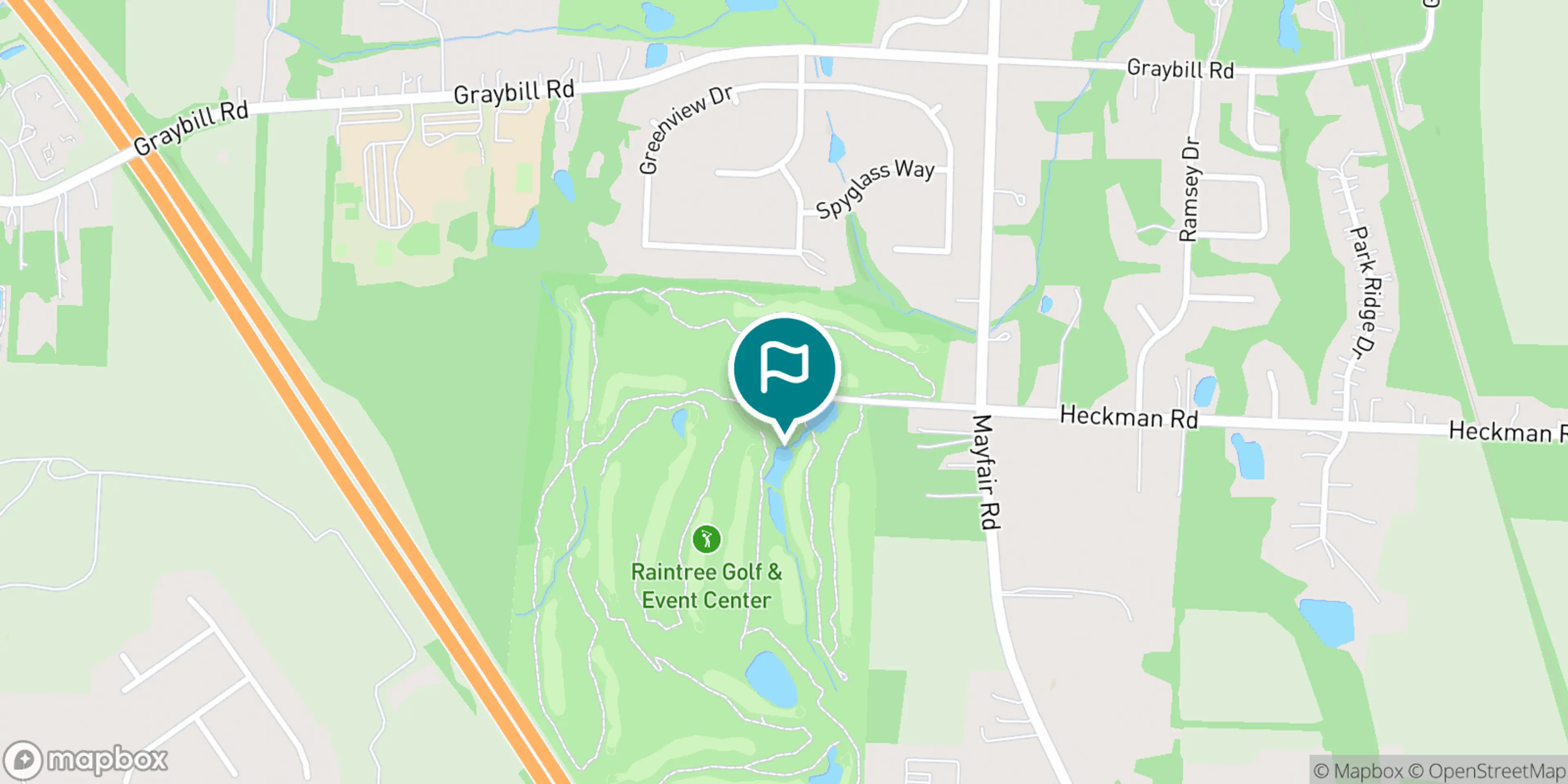 Street map of Raintree Golf and Event Center and its local surroundings.