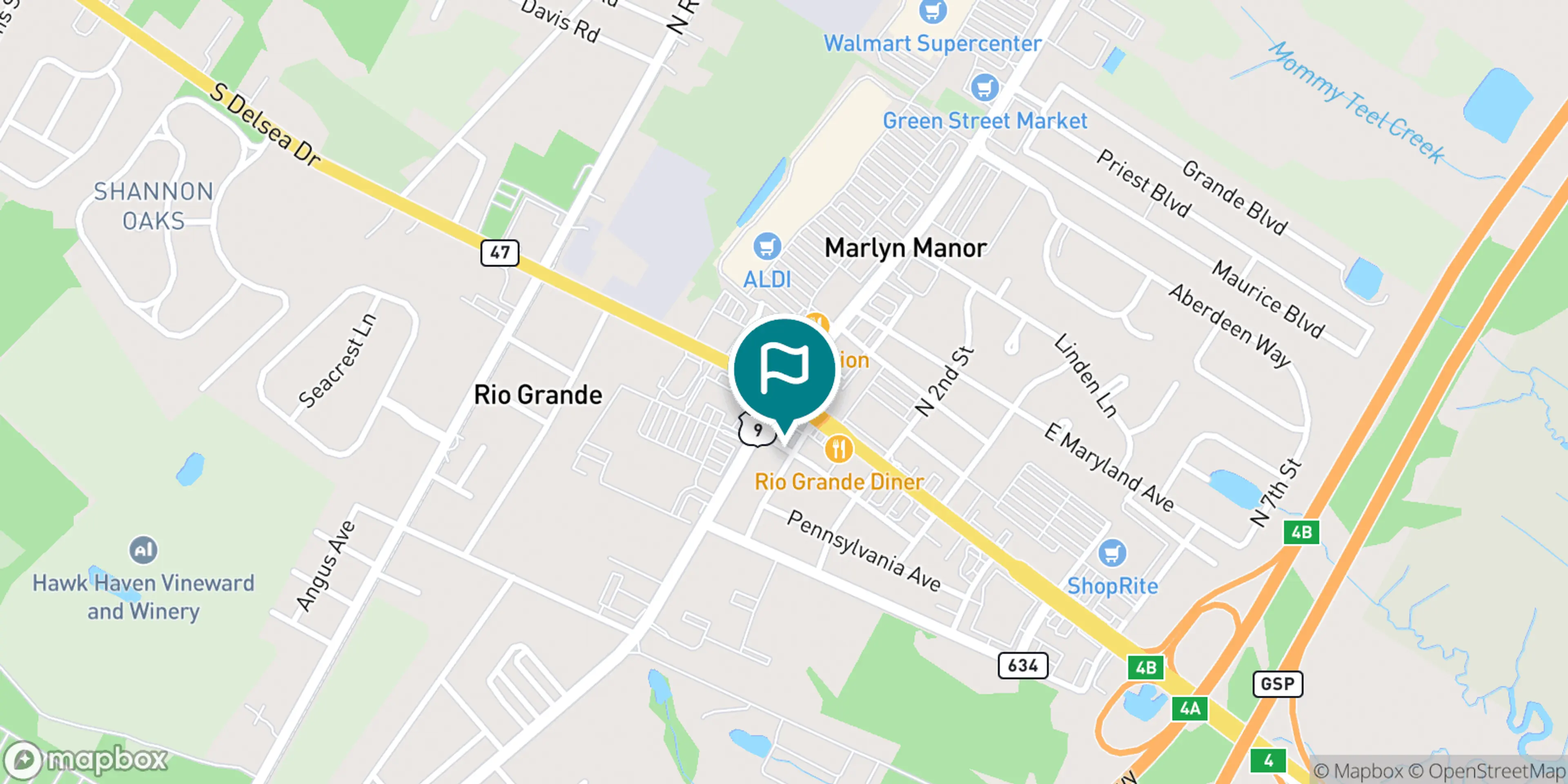 Street map of Rio Mar Country Club and its local surroundings.