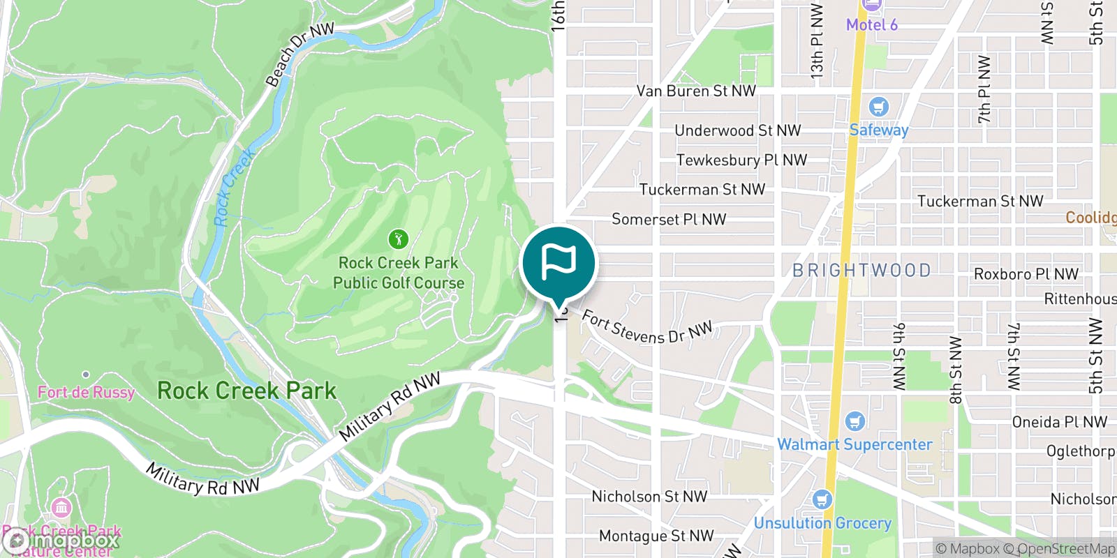 Street map of Rock Creek Park Golf Course and its local surroundings.
