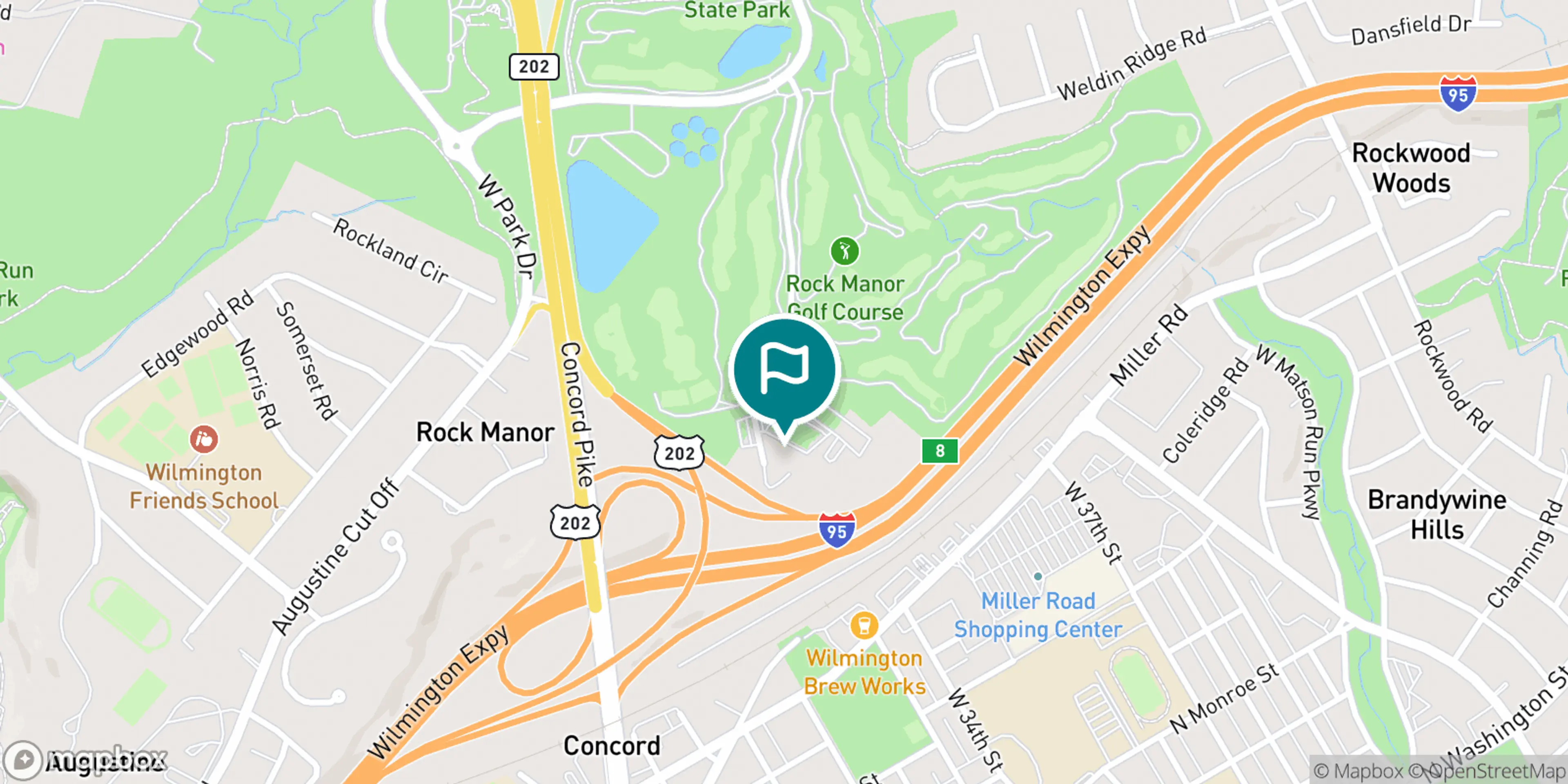 Street map of Rock Manor Golf Course and its local surroundings.
