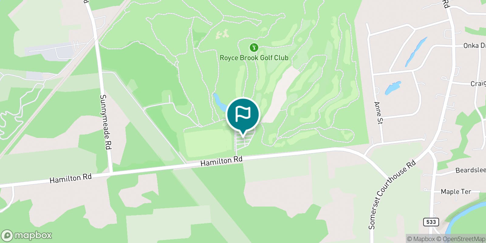 Street map of Royce Brook Golf Club and its local surroundings.