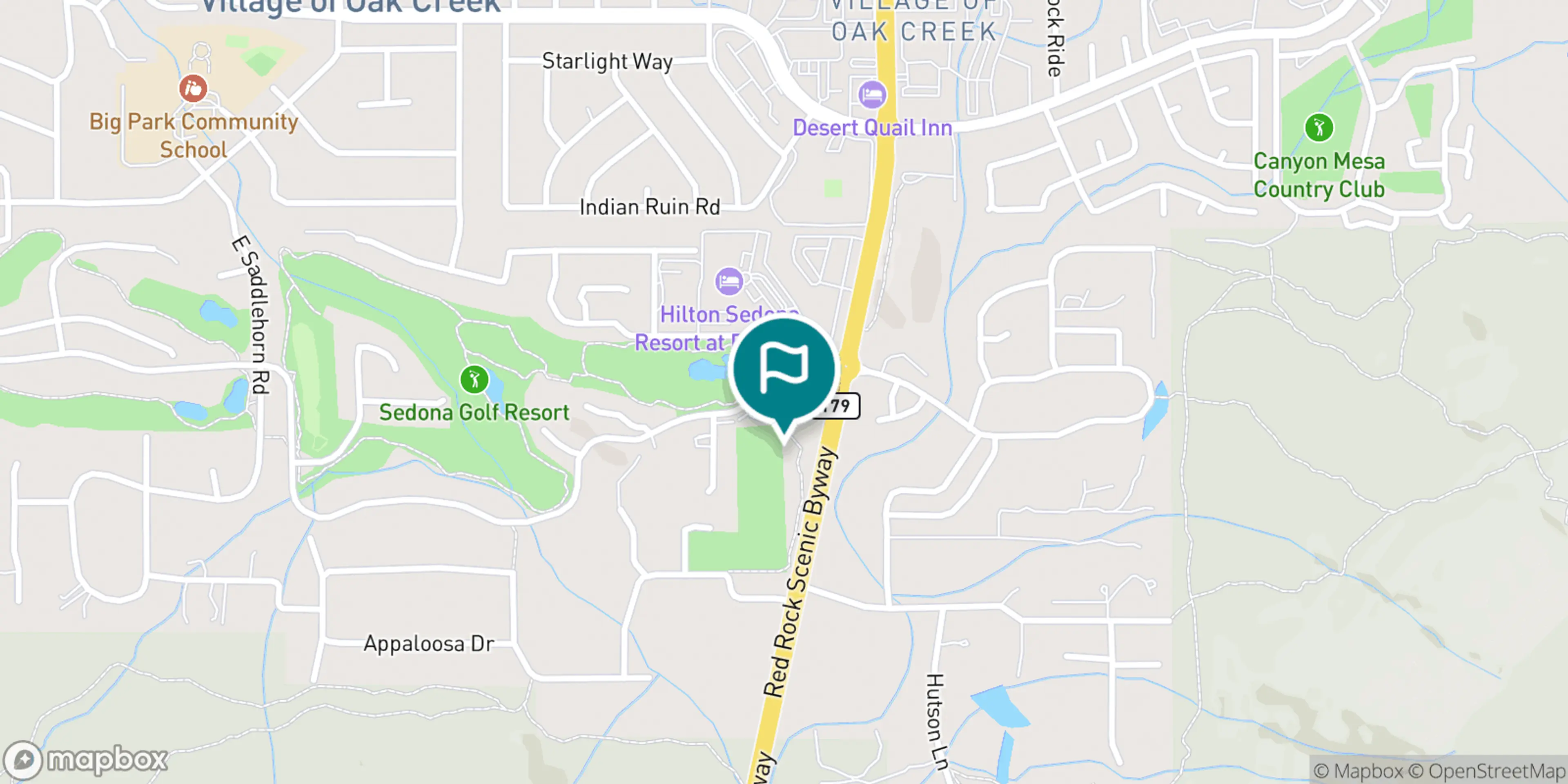 Street map of Sedona Golf Resort and its local surroundings.