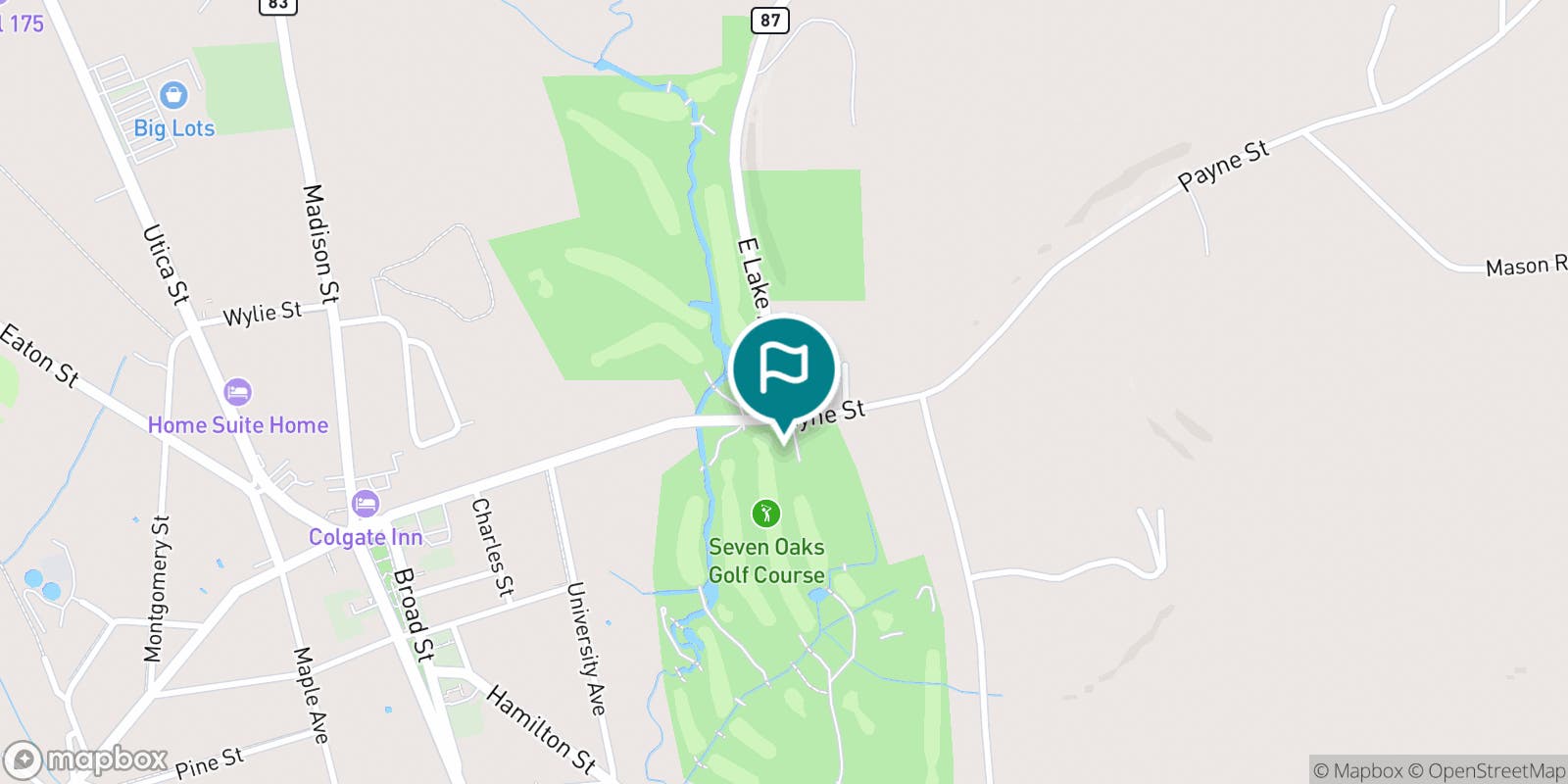 Street map of Seven Oaks Golf Club and its local surroundings.