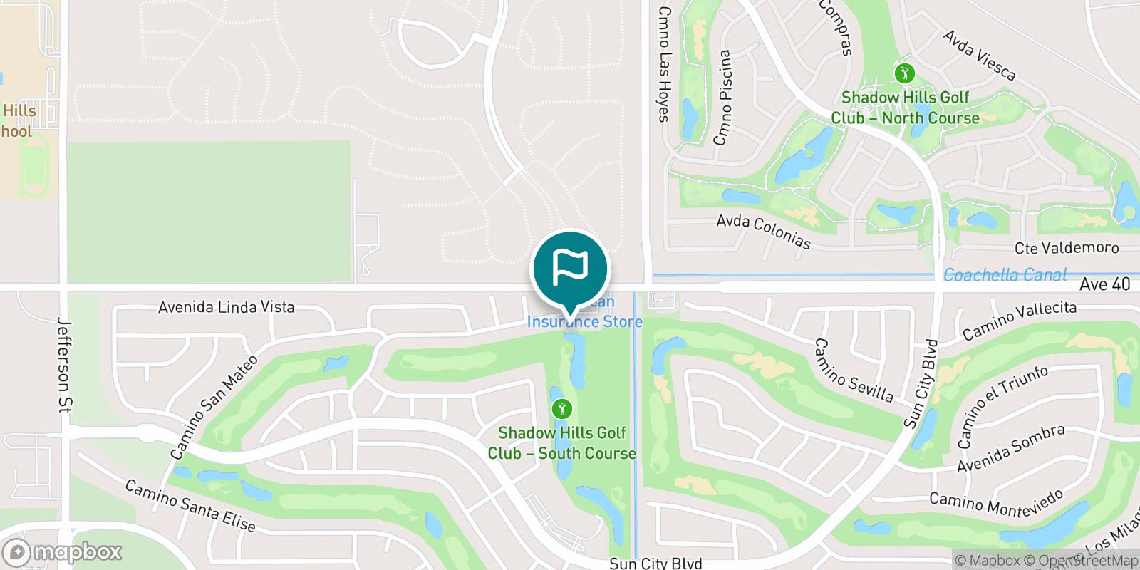 Street map of Shadow Hills Golf Club and its local surroundings.