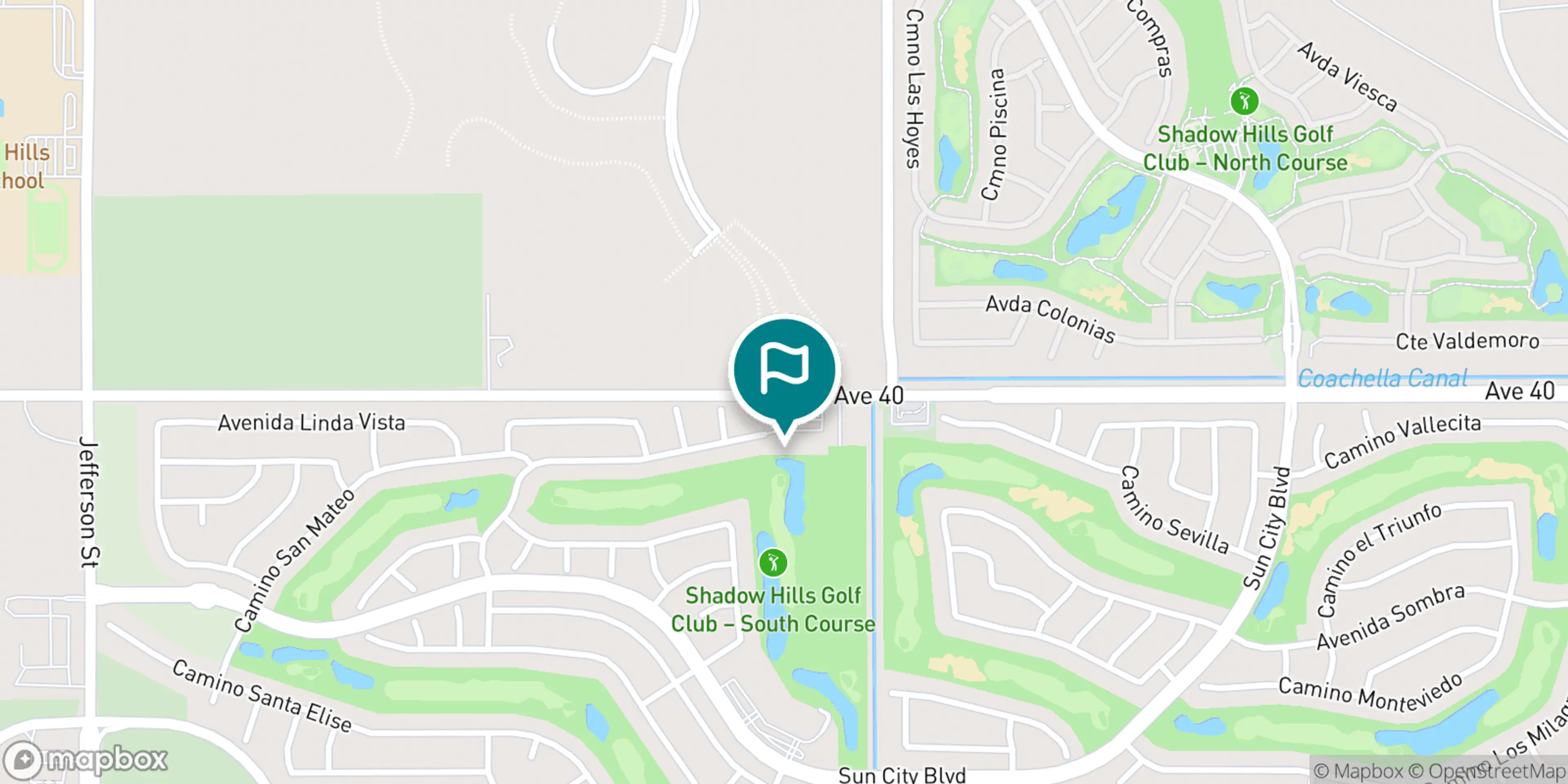 Street map of Shadow Hills Golf Club and its local surroundings.