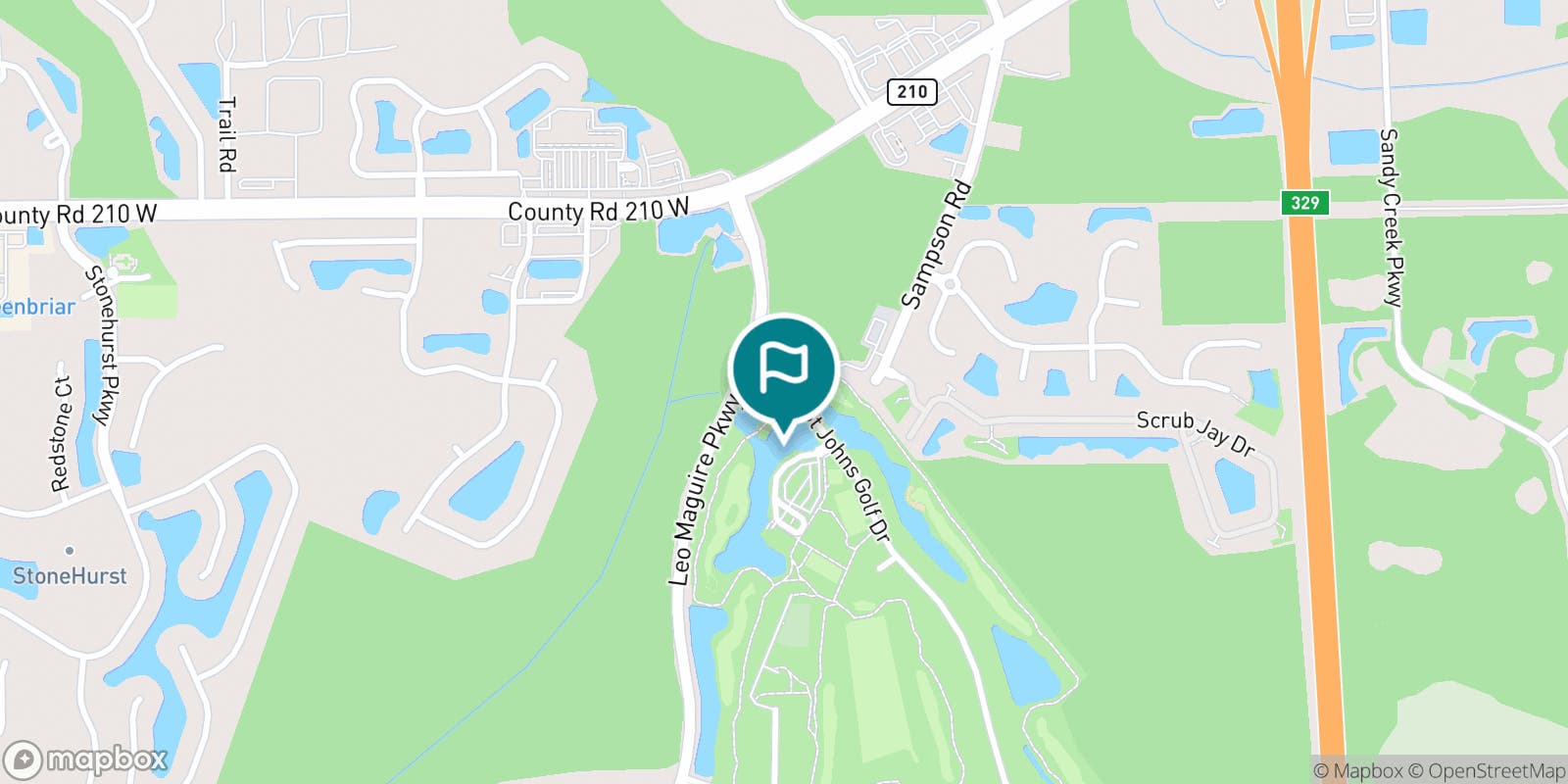 Street map of St. Johns Golf & Country Club and its local surroundings.
