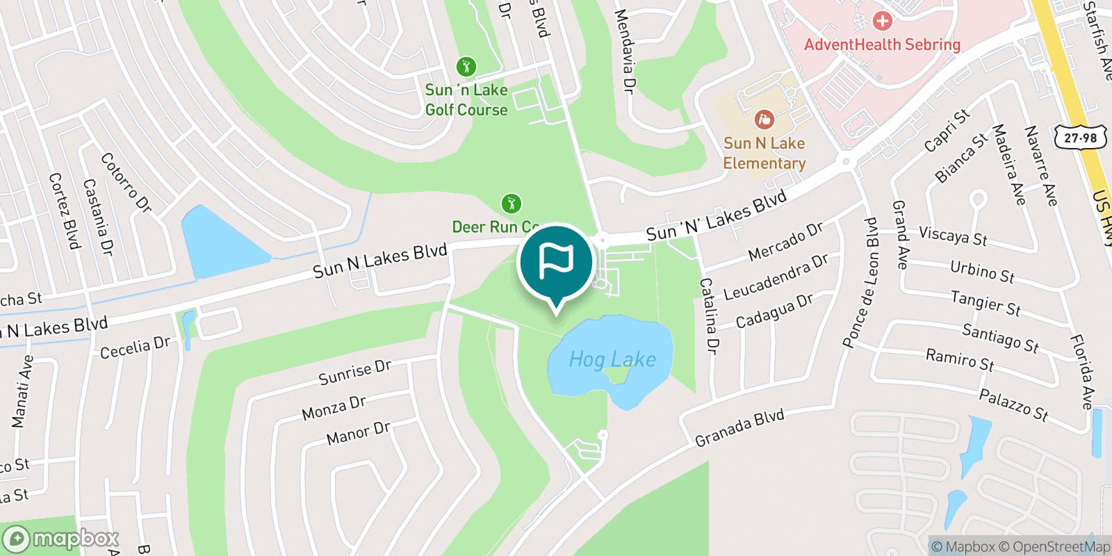 Street map of Sun 'N Lake Golf Club and its local surroundings.