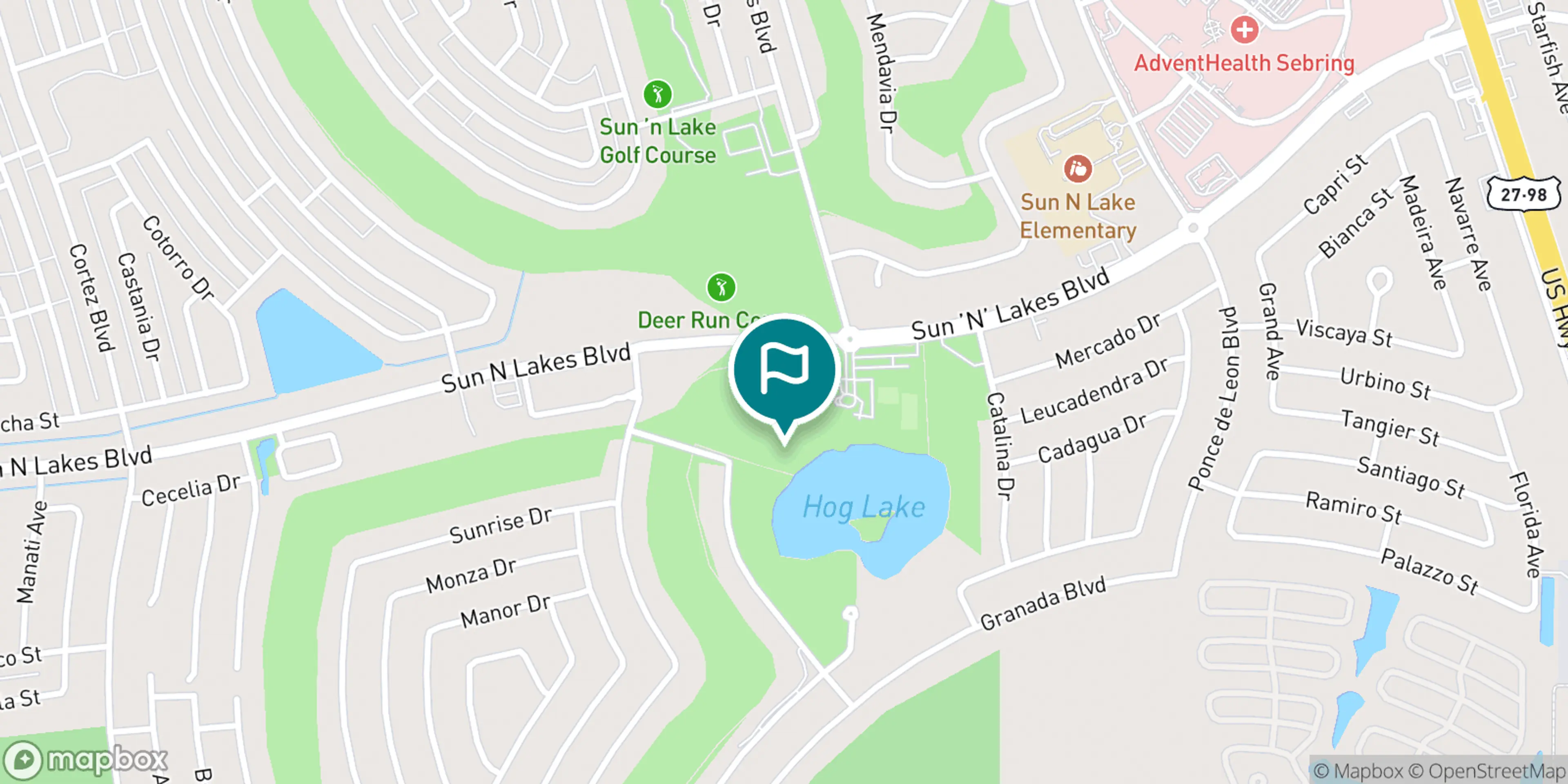 Street map of Sun 'N Lake Golf Club and its local surroundings.