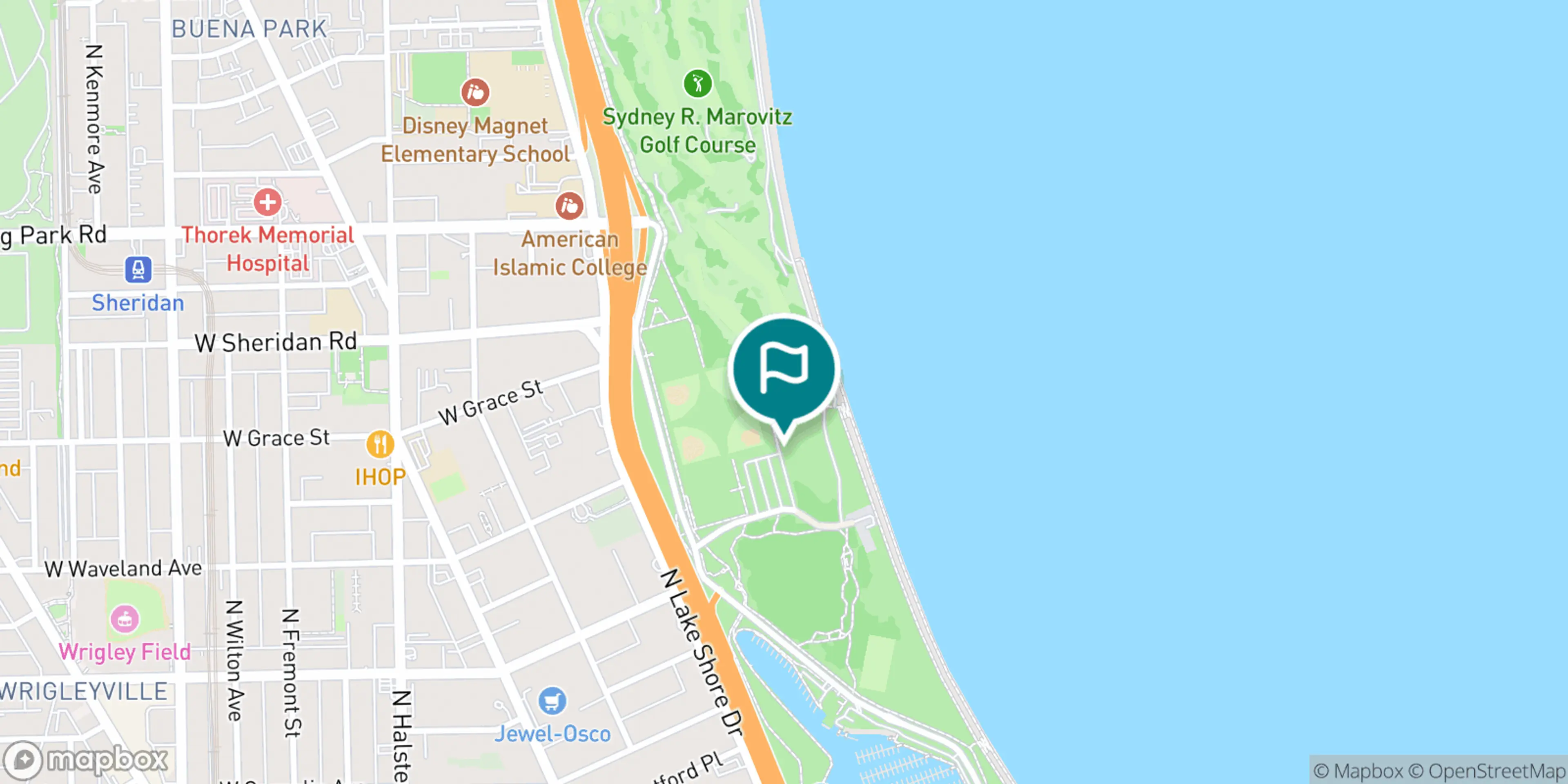 Street map of Sydney R. Marovitz Golf Course and its local surroundings.