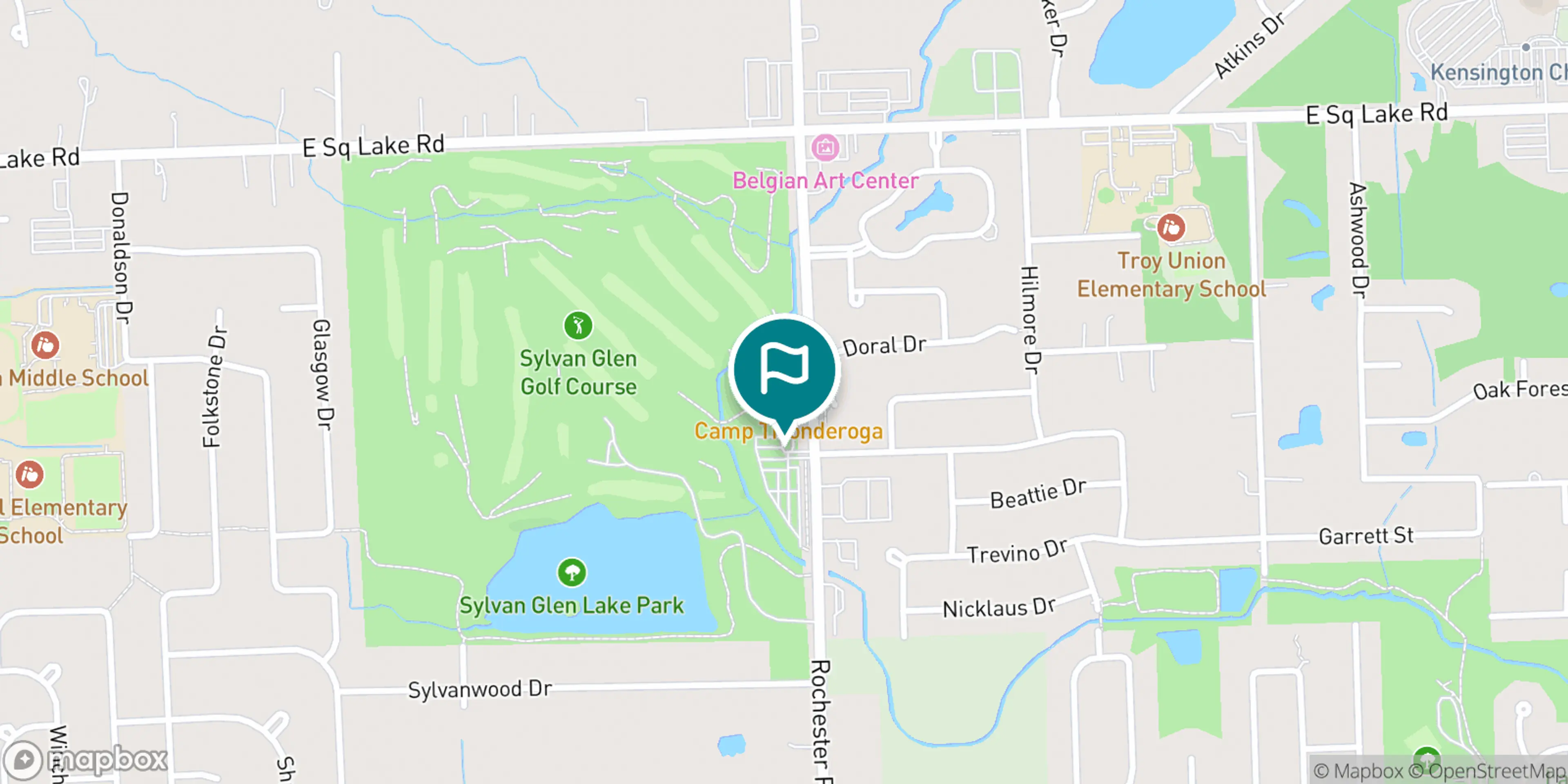 Street map of Sylvan Glen Golf Course and its local surroundings.