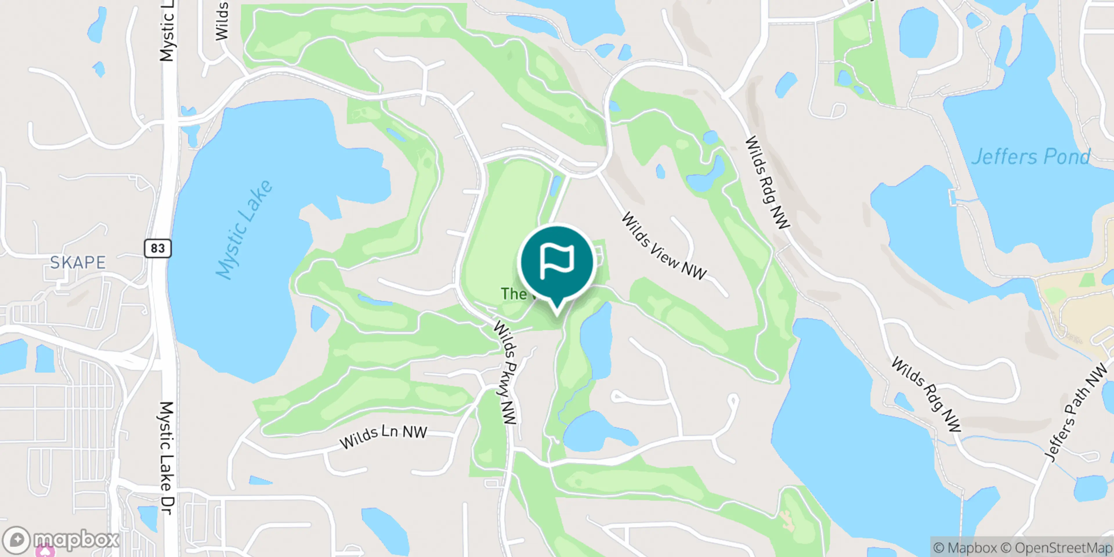 Street map of The Wilds Golf Club and its local surroundings.