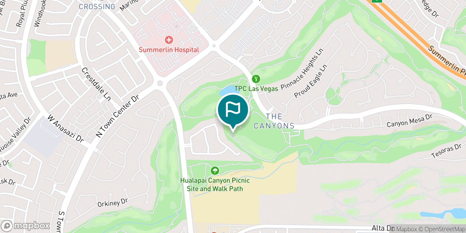 Street map of TPC Las Vegas and its local surroundings.