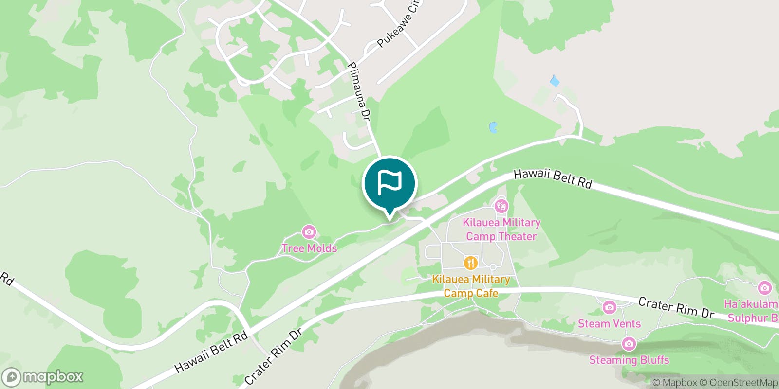 Street map of Volcano Golf Course and its local surroundings.