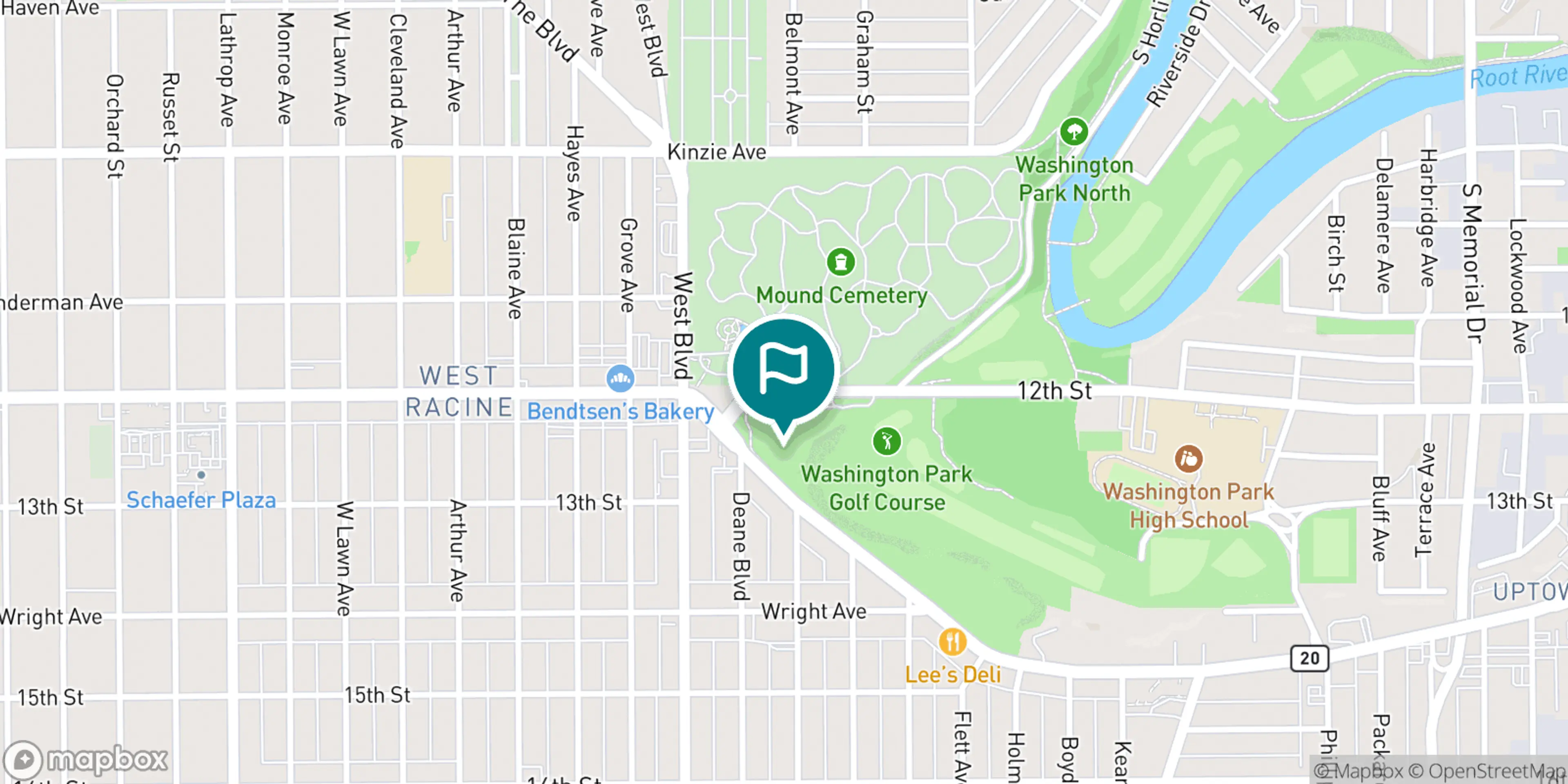 Street map of Washington Park Golf Course and its local surroundings.