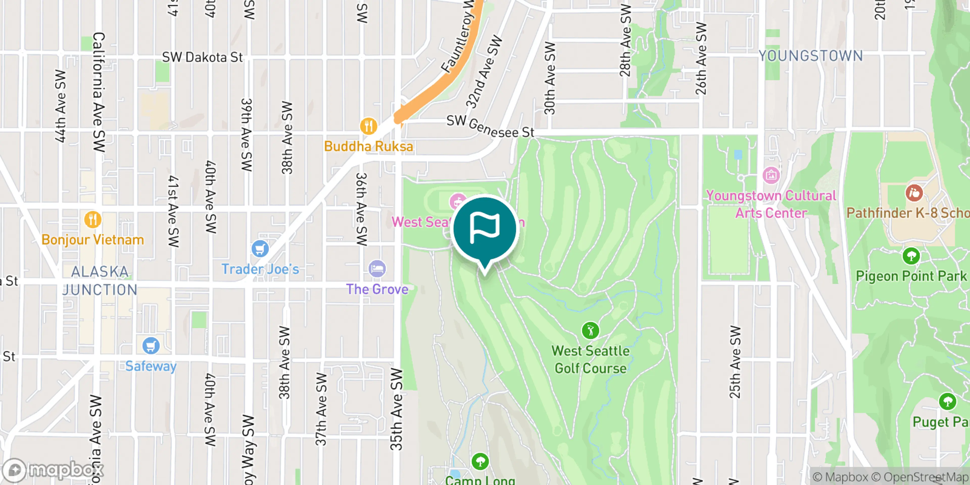 Street map of West Seattle Golf Course and its local surroundings.