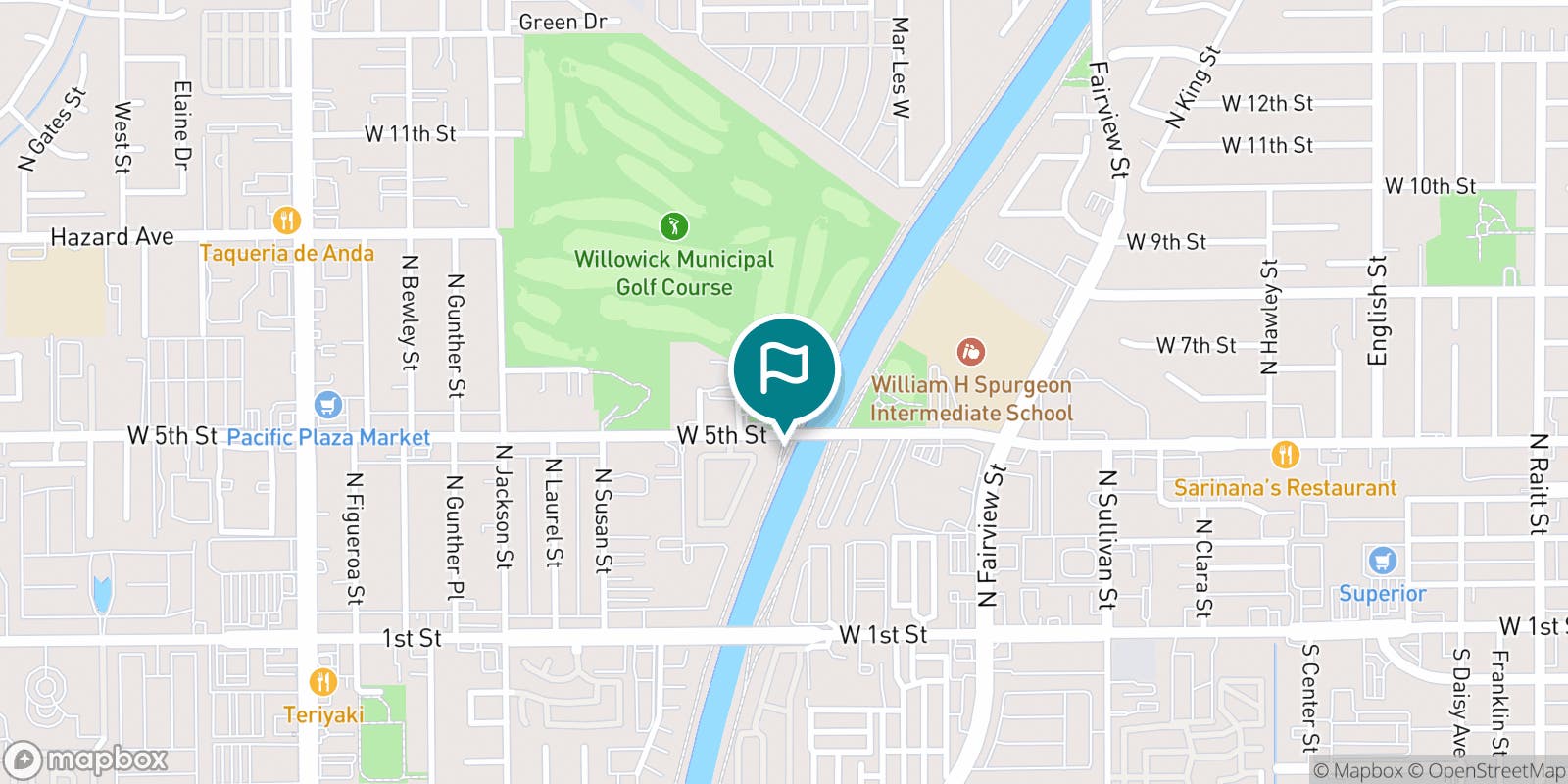 Street map of Willowick Municipal Golf Course and its local surroundings.