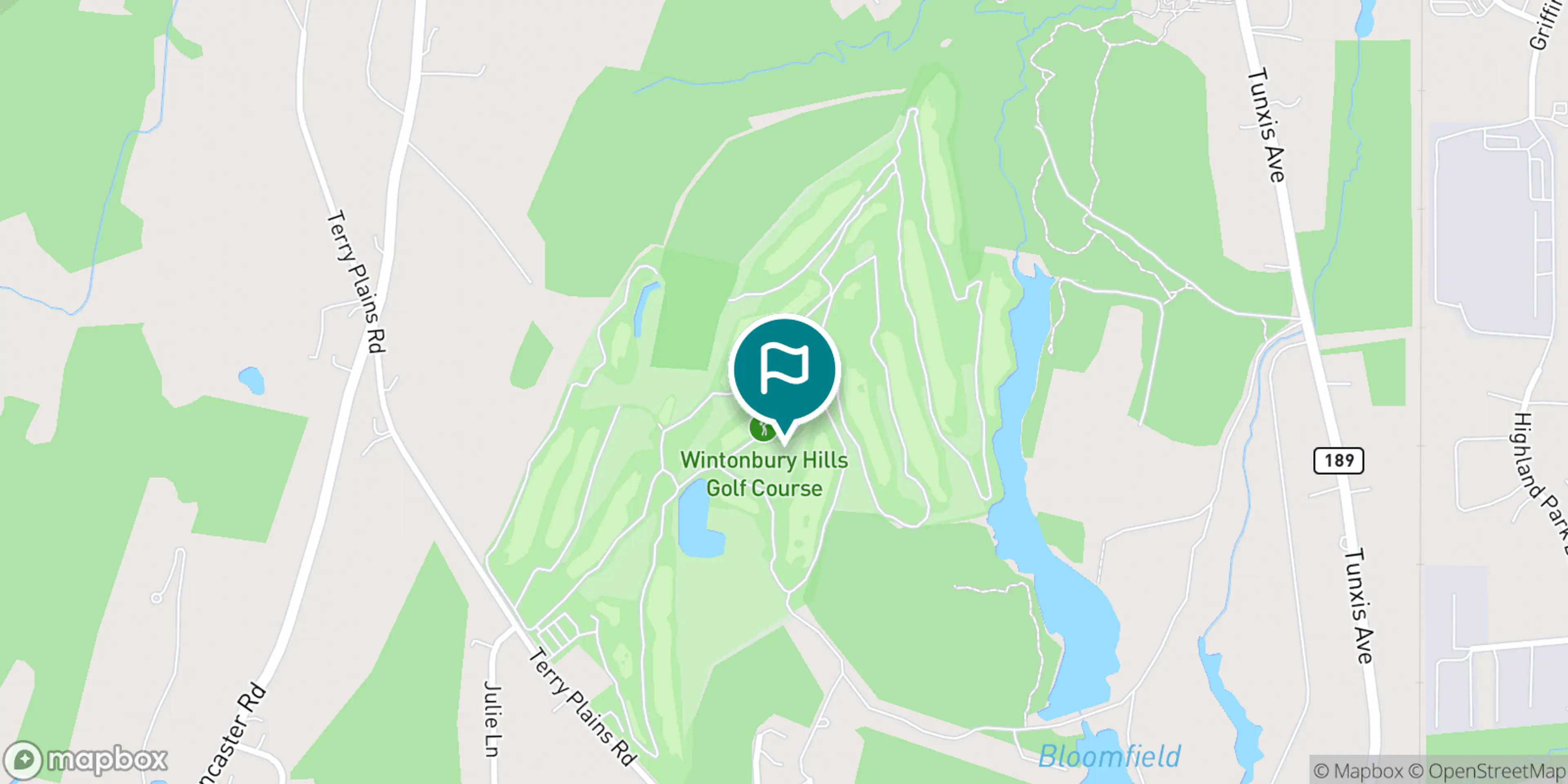 Street map of Wintonbury Hills Golf Course and its local surroundings.
